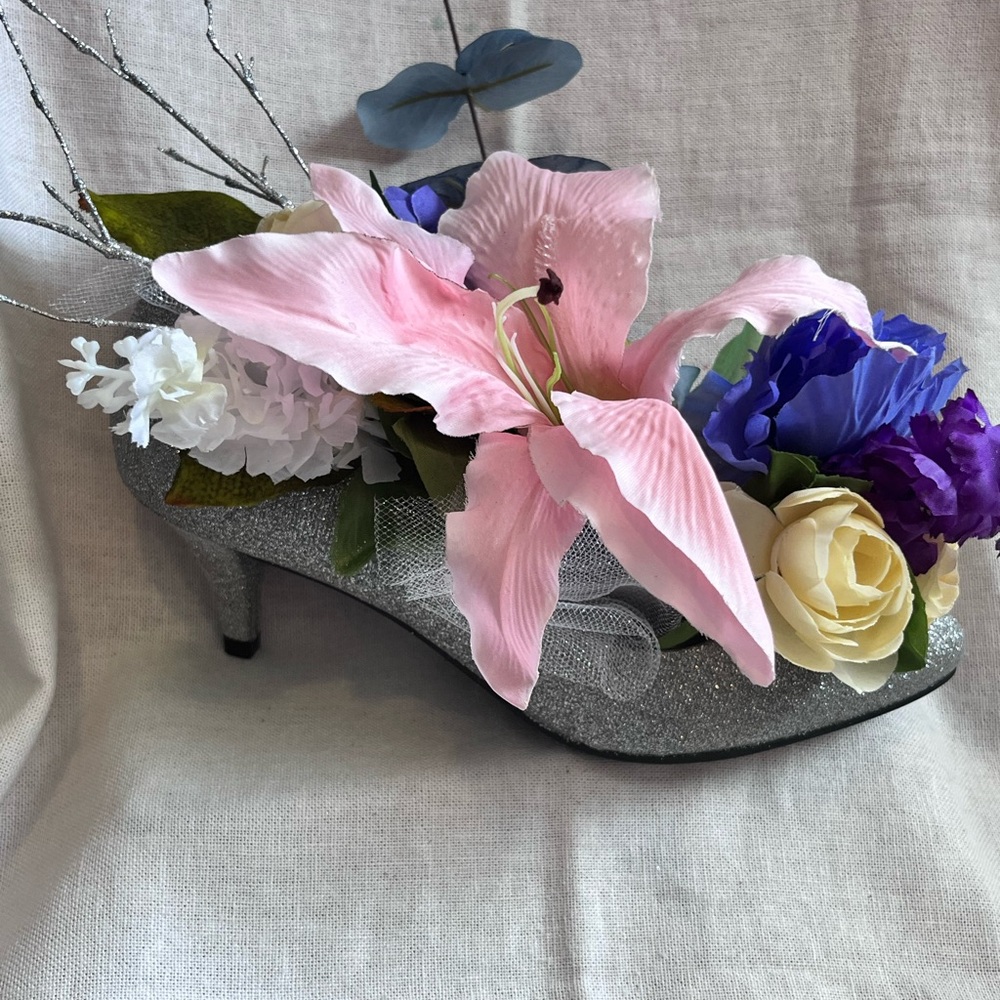 Runway For Hope Floral Embellished Silver Shoe.